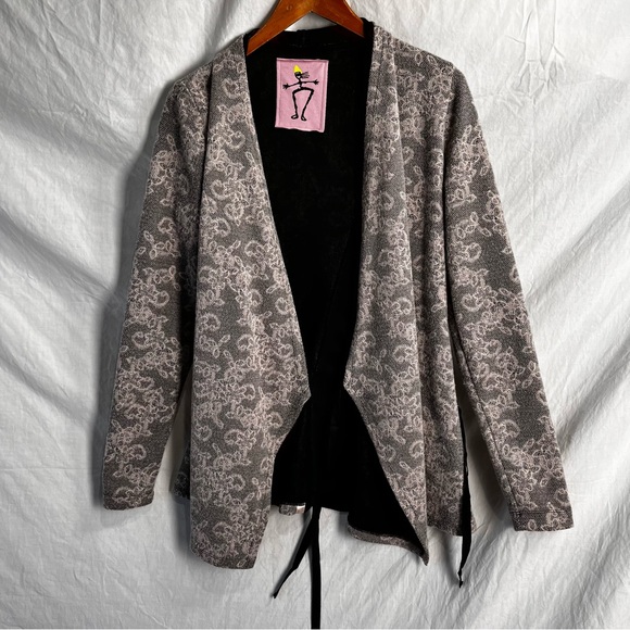 Lace Robe Style Tunic Long Cardigan Top Lightweight Pink Lace on Black Lounge - Picture 11 of 16